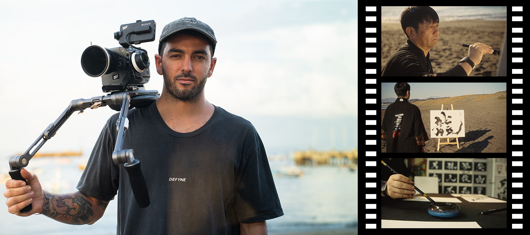 Japanese calligraphy documentary film by director Luca Epifani featuring MADARA creating artwork on the beach and in the studio