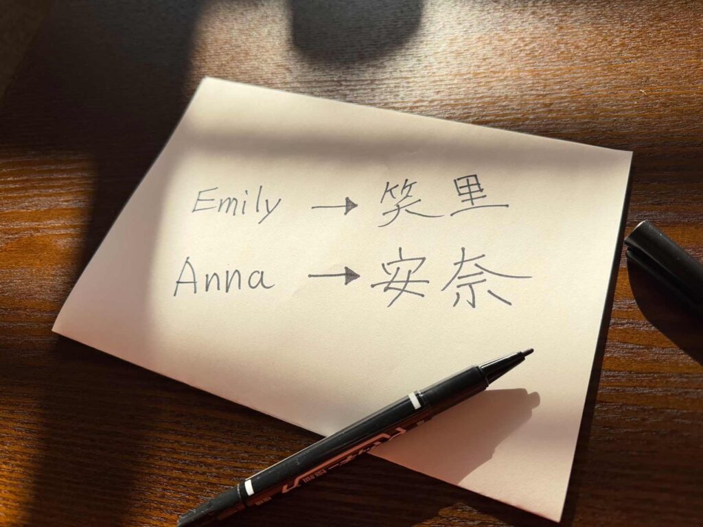 process of selecting kanji characters based on english names